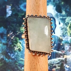 Light Green Aventurine Gemstone 925 Sterling Silver Plated Adjustable Ring